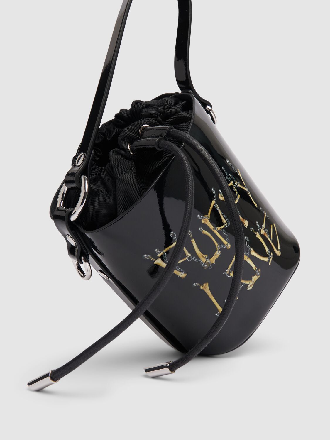 Shop Vivienne Westwood Daisy Drawstring Leather Bucket Bag In Bones N Chain