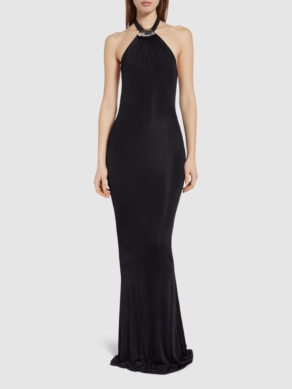 Shop Giuseppe Di Morabito Viscose Jersey Maxi Mermaid Gown In Black