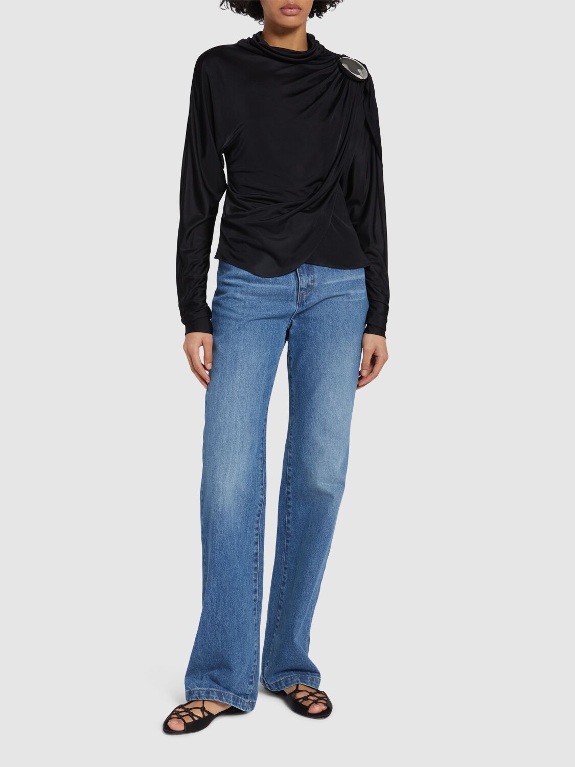 GIUSEPPE DI MORABITO DRAPED SHINY VISCOSE JERSEY TOP 