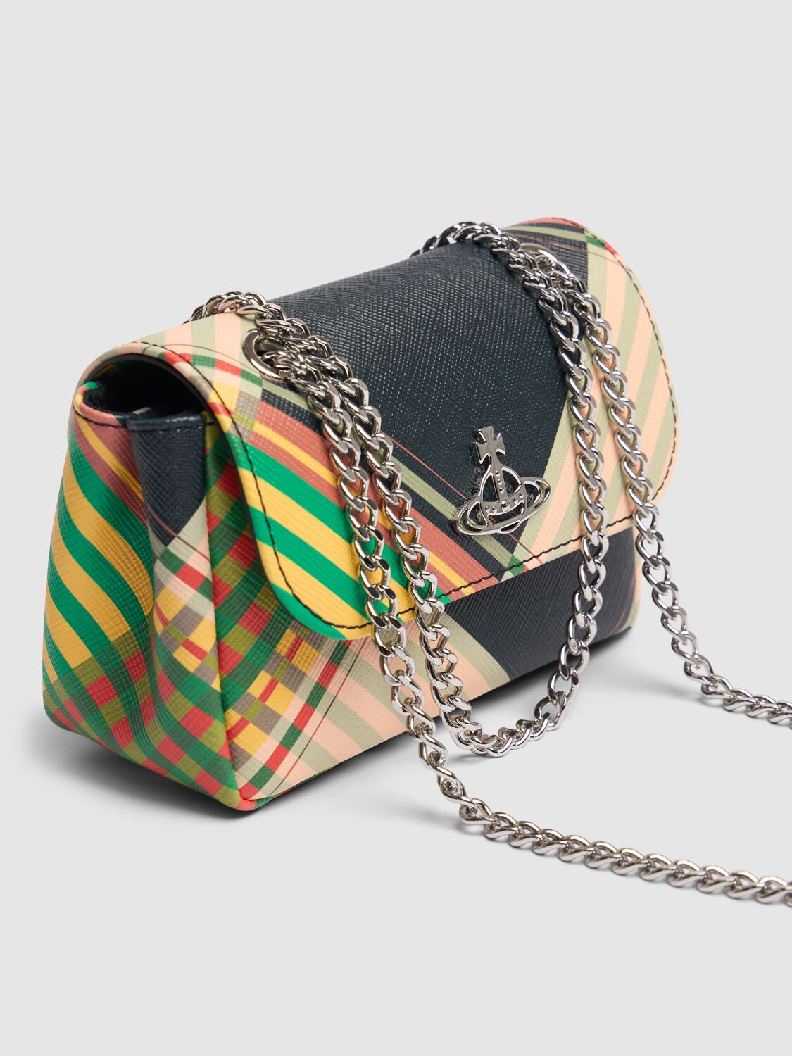 Shop Vivienne Westwood Small Derby Saffiano Print Shoulder Bag In Combat Tartan