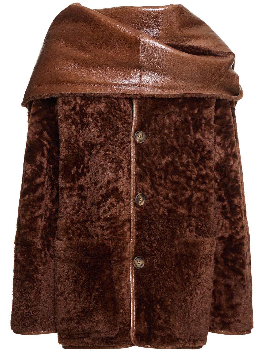 Shop Alberta Ferretti Reversible Shearling Short Coat In Brown