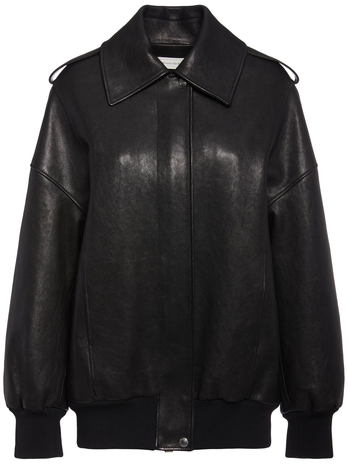 Alexander Mcqueen Leather Bomber Jacket In Black