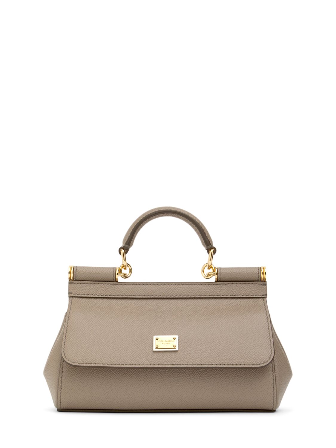 Dolce & Gabbana Mini Sicily Dauphine Leather Top Handle In Neutral