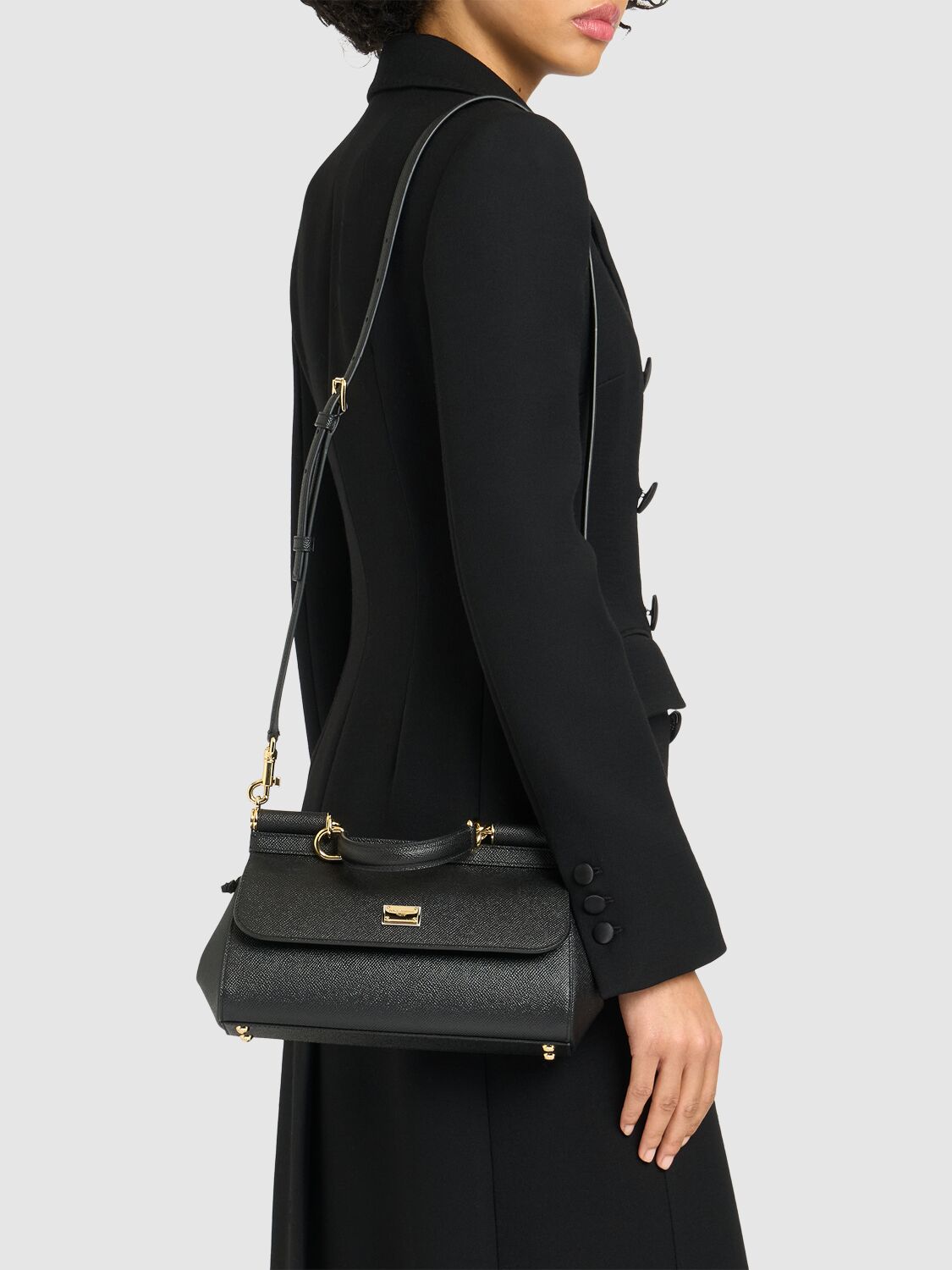 Shop Dolce & Gabbana Medium Sicily Elongated Dauphine Leather In Black