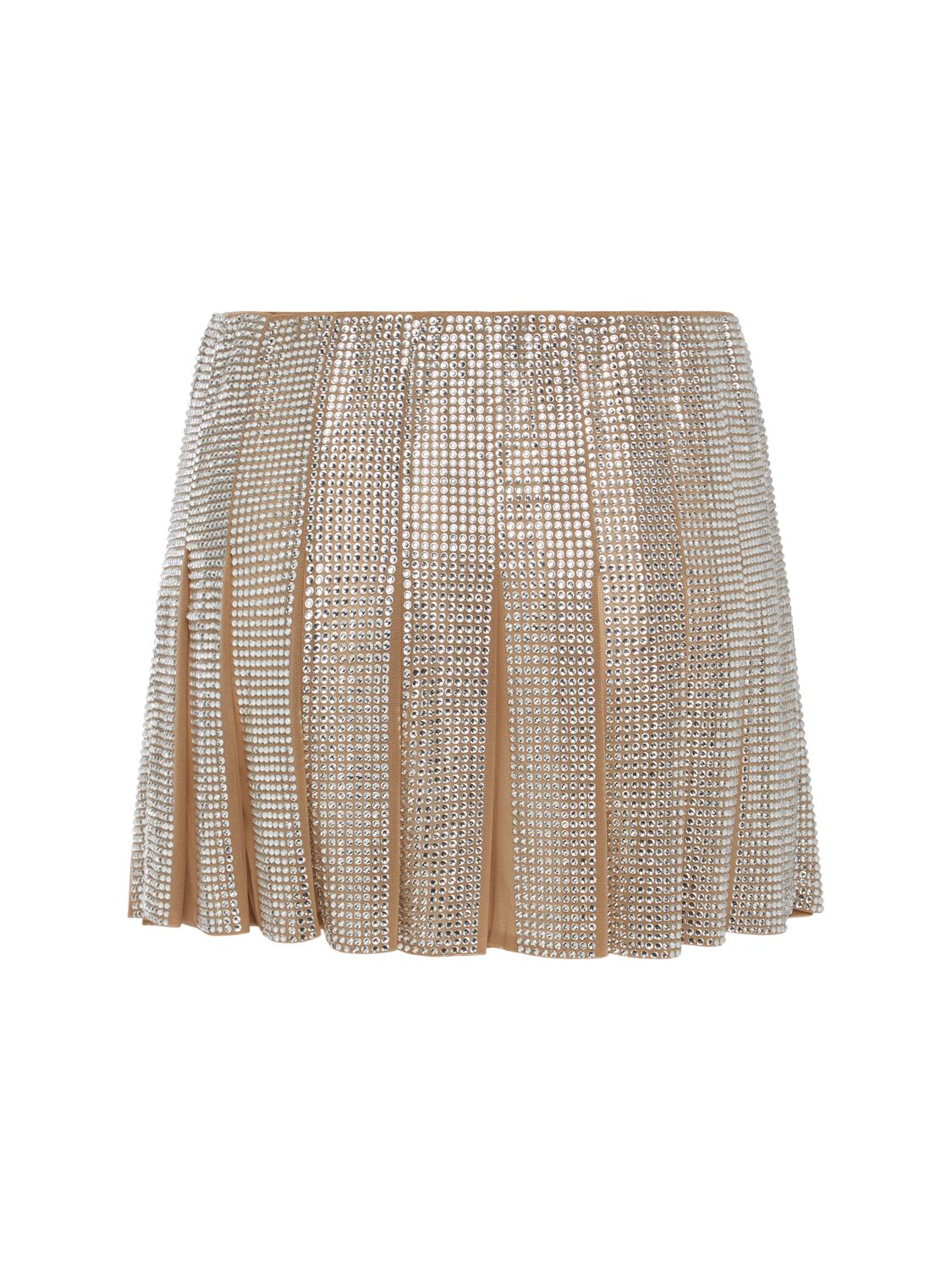 Shop Giuseppe Di Morabito Embellished Pleated Mini Skirt In Beige