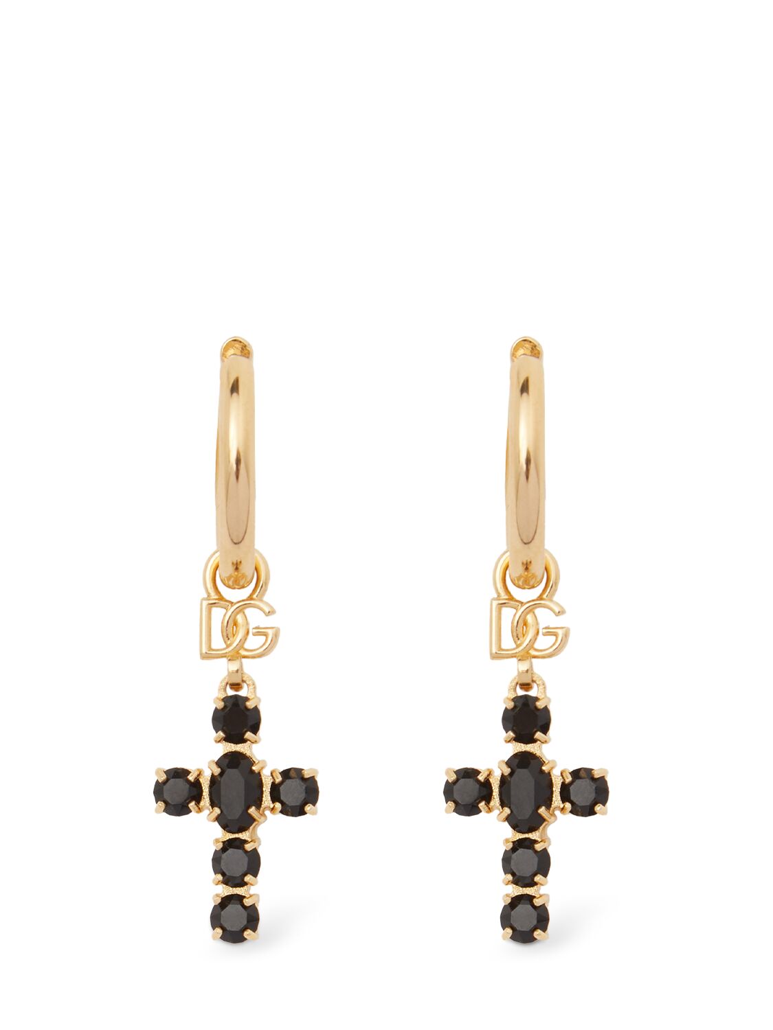 Dolce & Gabbana Cross Pendant Earrings In Black/gold