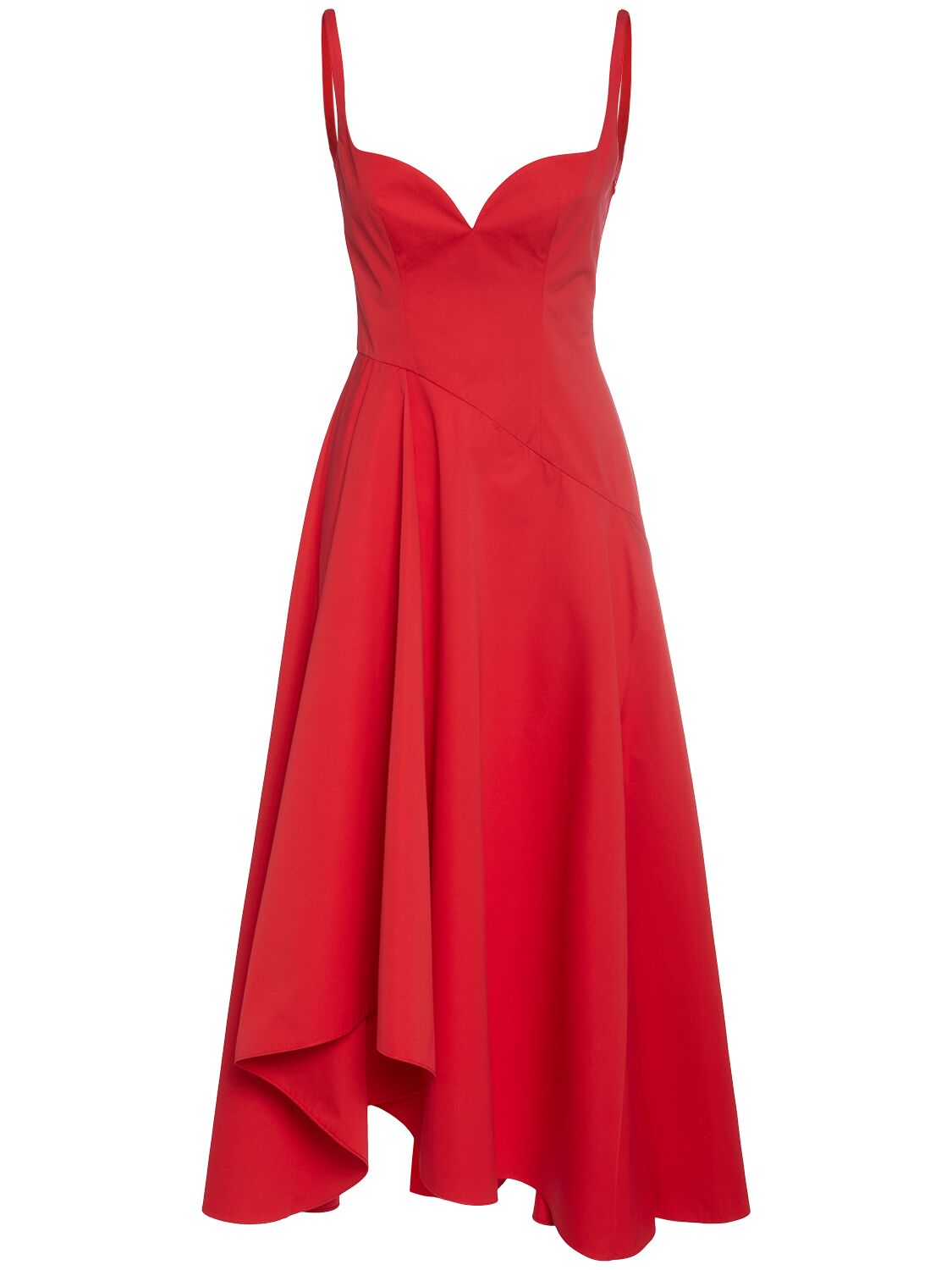 Alexander Mcqueen Poplin Midi Dress In Lust Red