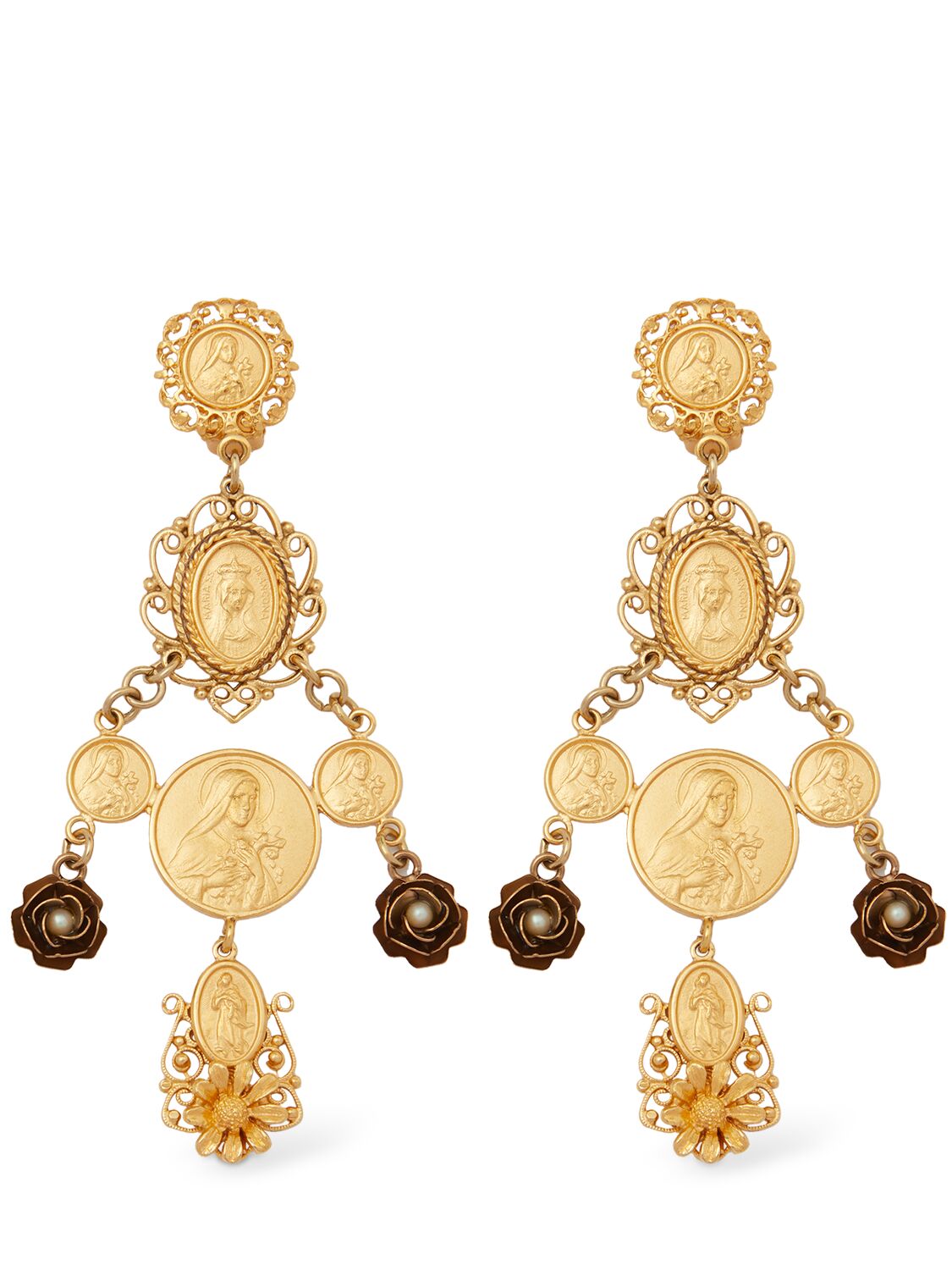 Dolce & Gabbana Votive Medal Pendant Earrings In Gold