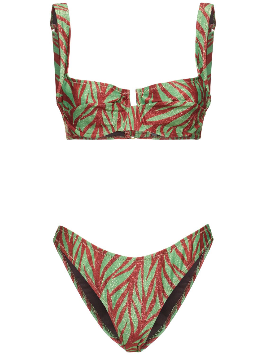 Reina Olga Brigitte Printed Bikini Set In Green,multi