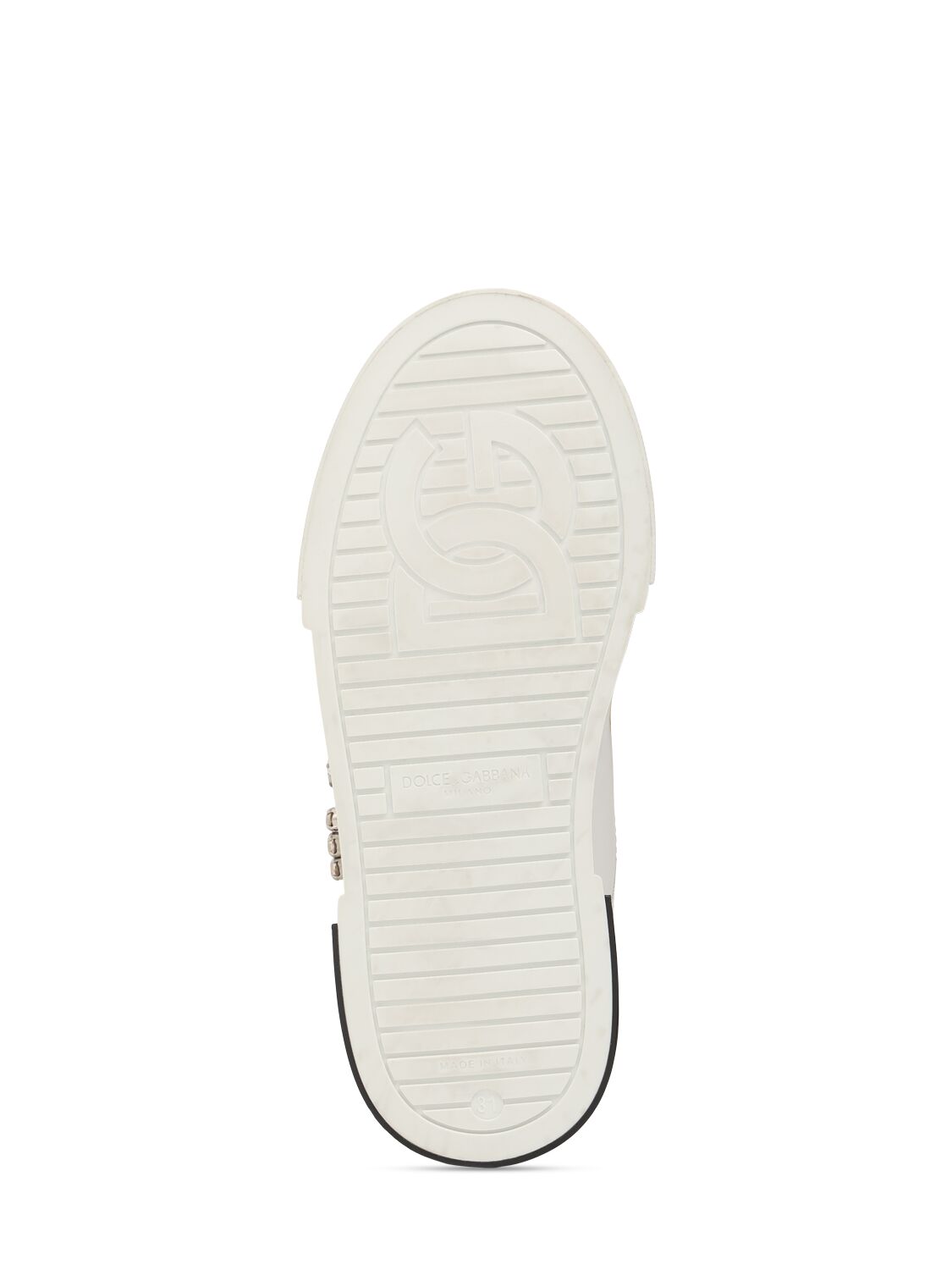 Shop Dolce & Gabbana Embellished Logo Leather Sneakers In White/gold