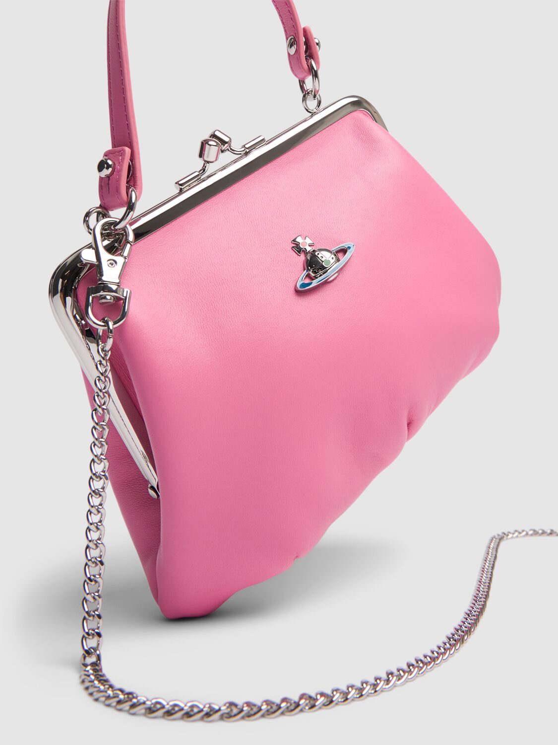 Shop Vivienne Westwood Granny Frame Leather Top Handle Bag In Pink