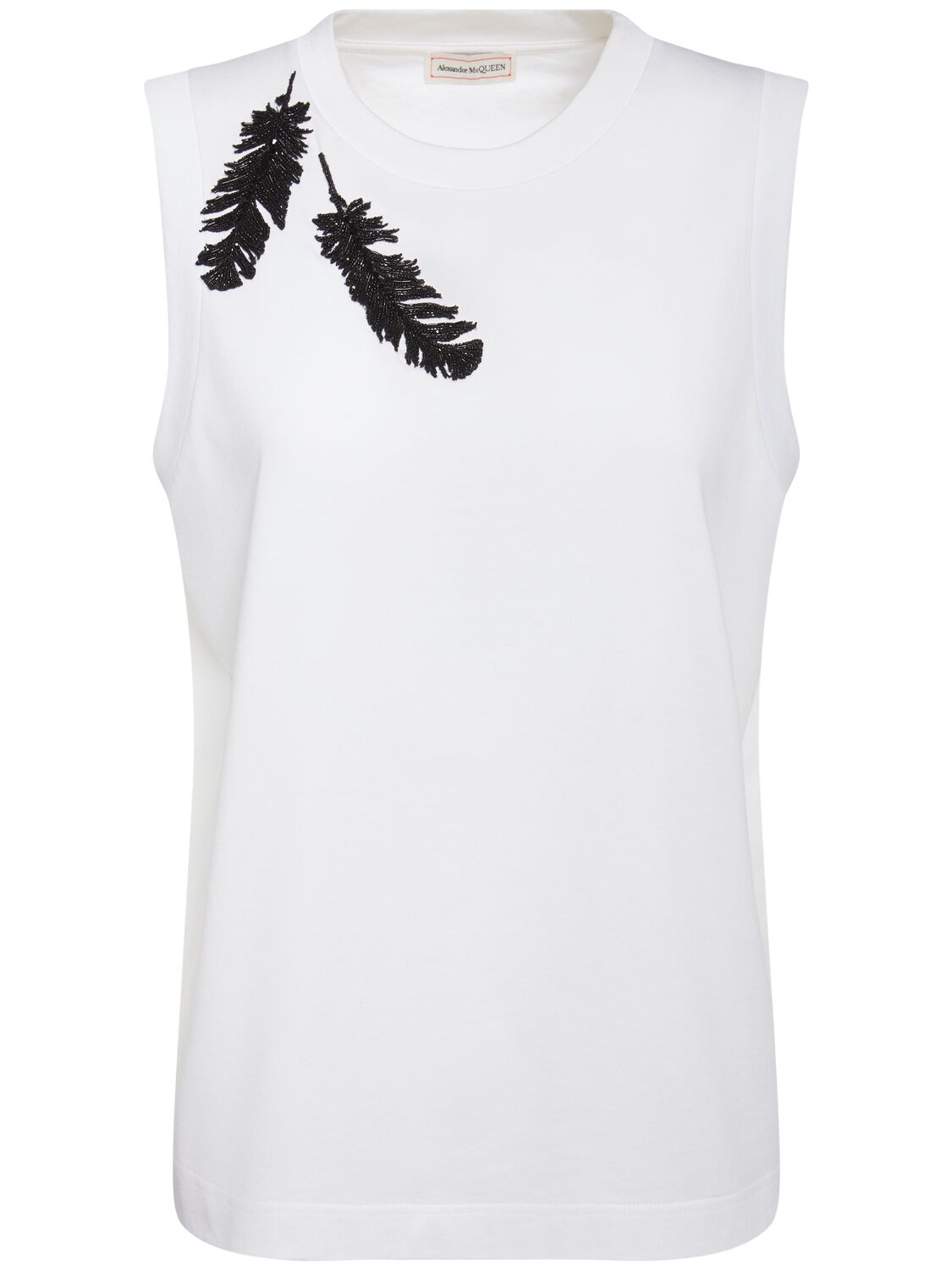 Alexander Mcqueen Embroidered Cotton Jersey Top In White
