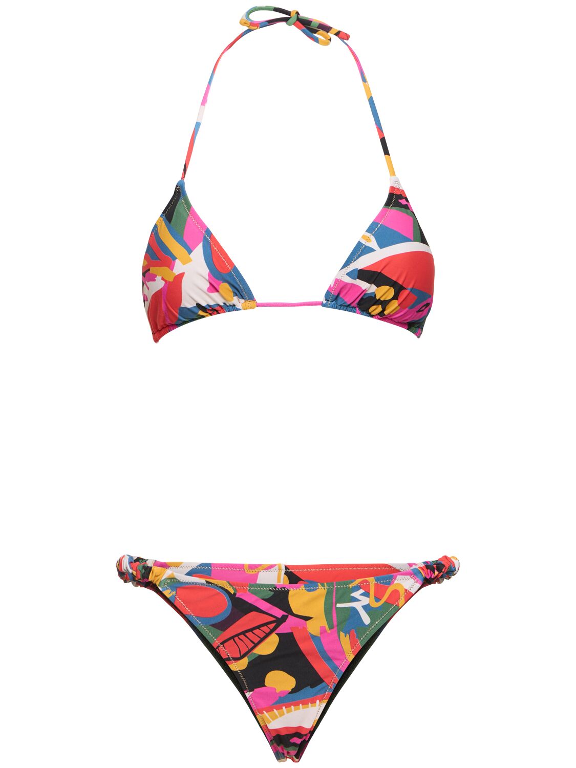 Reina Olga Scrunchie Triangle Bikini Set In Multicolor