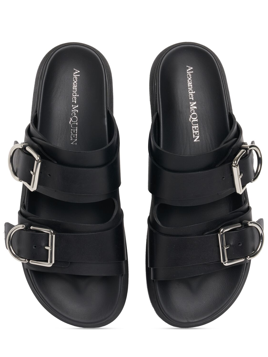 Shop Alexander Mcqueen Hybrid Oversize Leather Sandals In Black