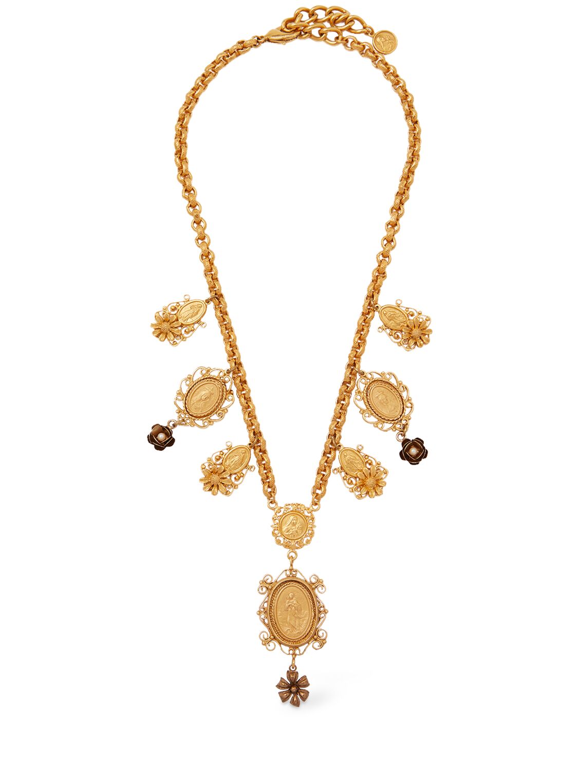 Shop Dolce & Gabbana Votive Medal Charm Collar Necklace In Gold