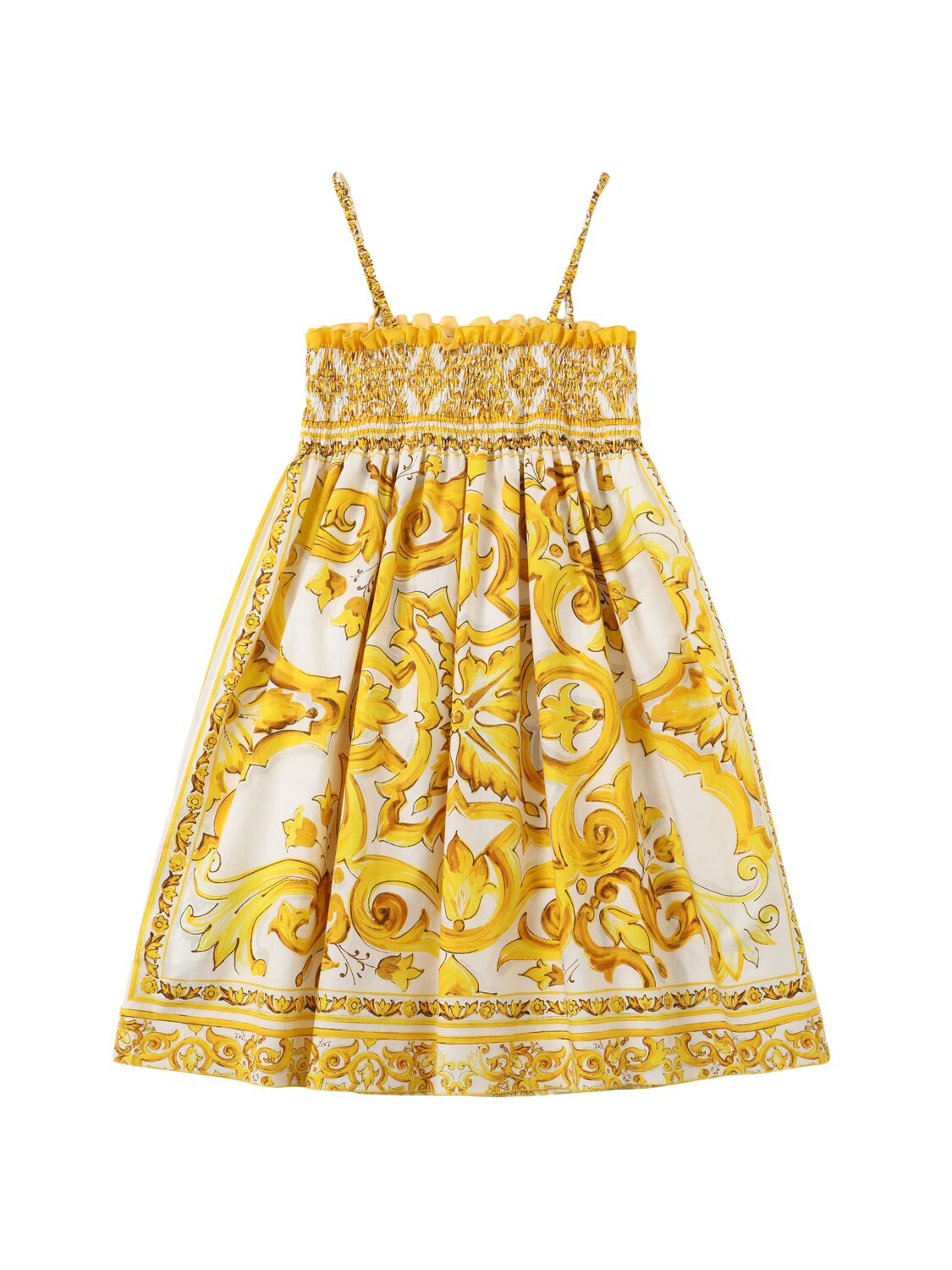 Dolce & Gabbana Maiolica Print Cotton Poplin Dress In Yellow