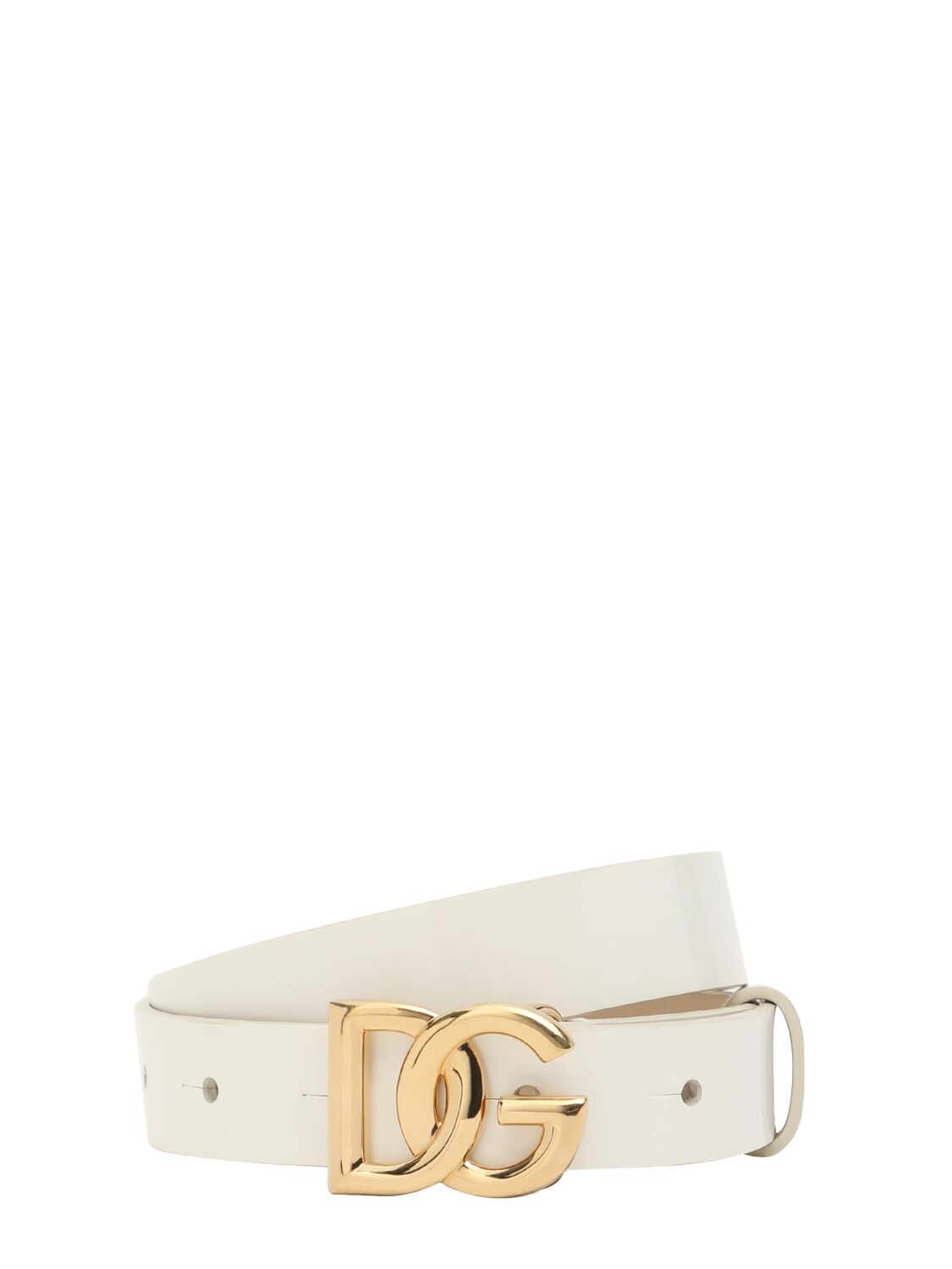 Dolce & Gabbana Patent Leather Belt W/logo Detail In White