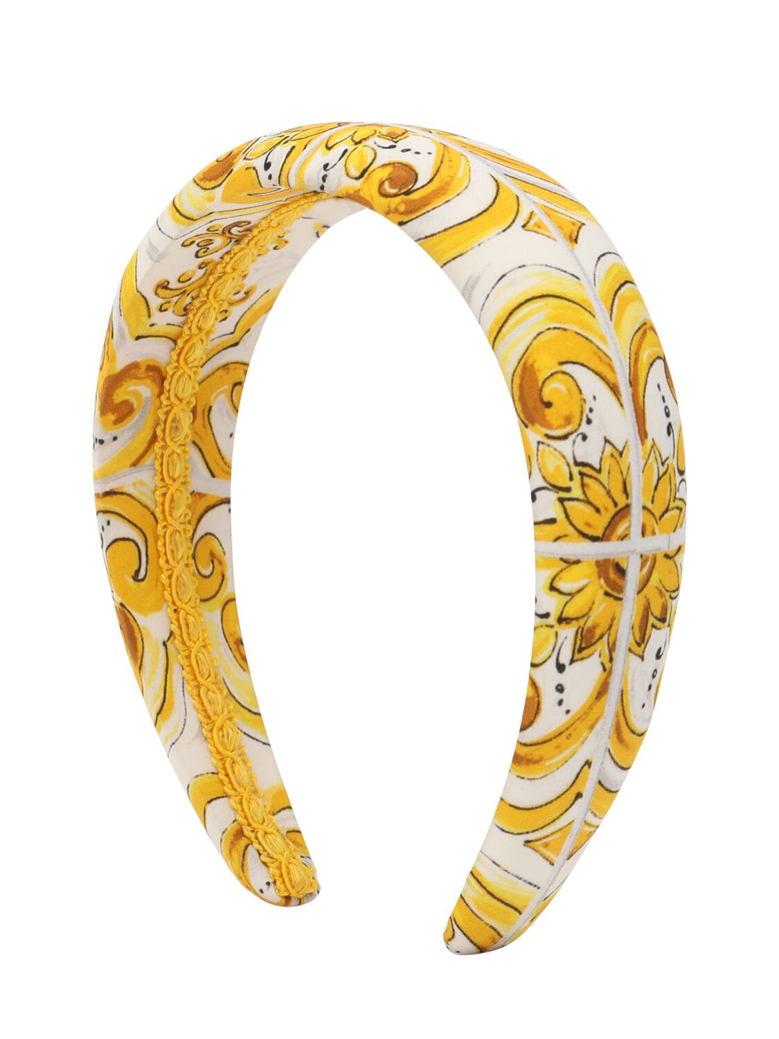 Dolce & Gabbana Maiolica Print Cotton Headband In Yellow