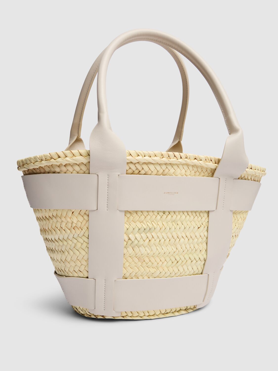 Shop Demellier Midi Santorini Raffia & Leather Tote Bag In Natural,white