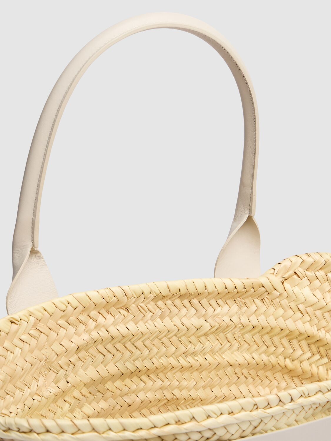 Shop Demellier Midi Santorini Raffia & Leather Tote Bag In Natural,white