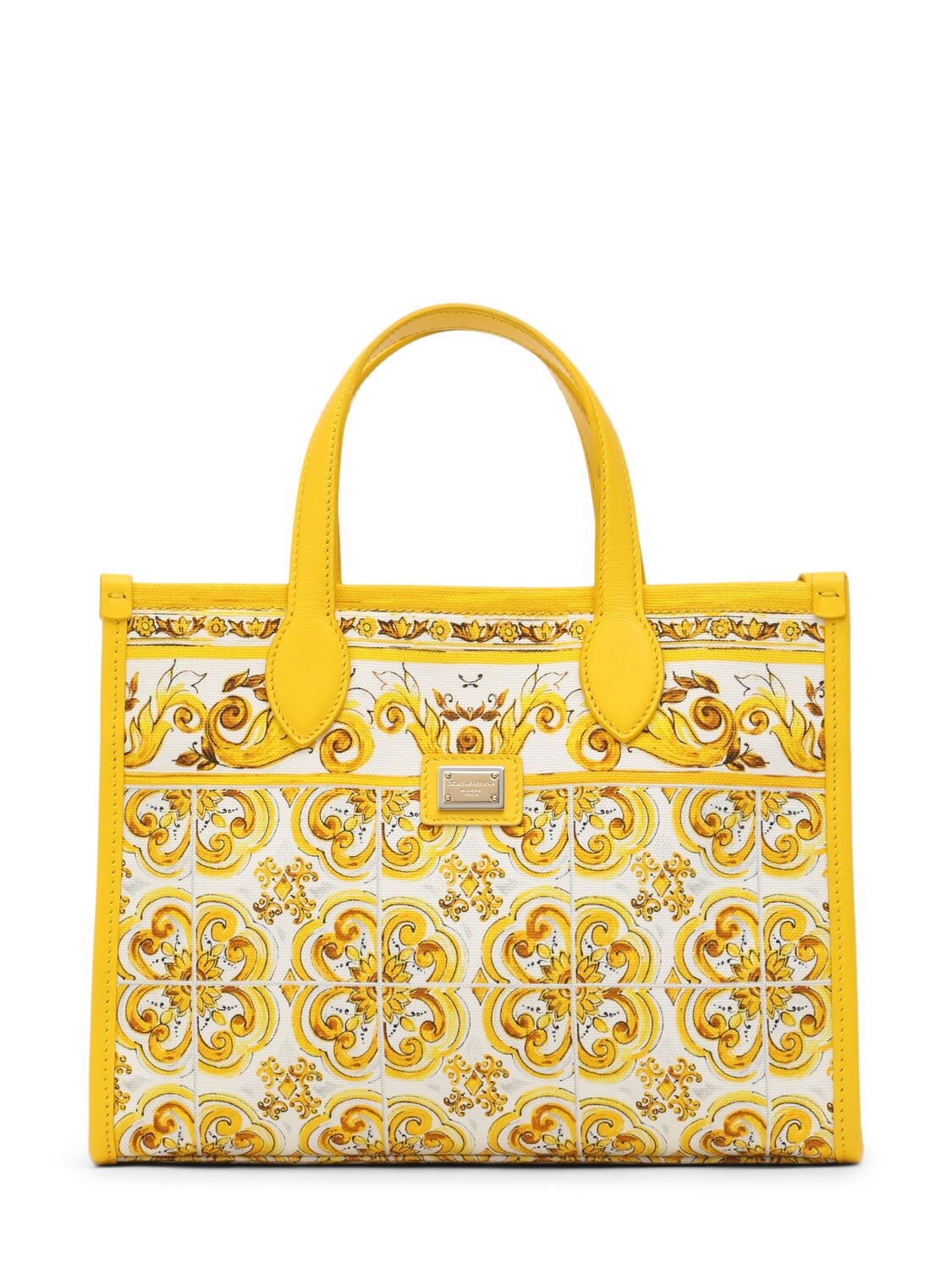 Dolce & Gabbana Printed Cotton Canvas Tote  Bag In Yellow