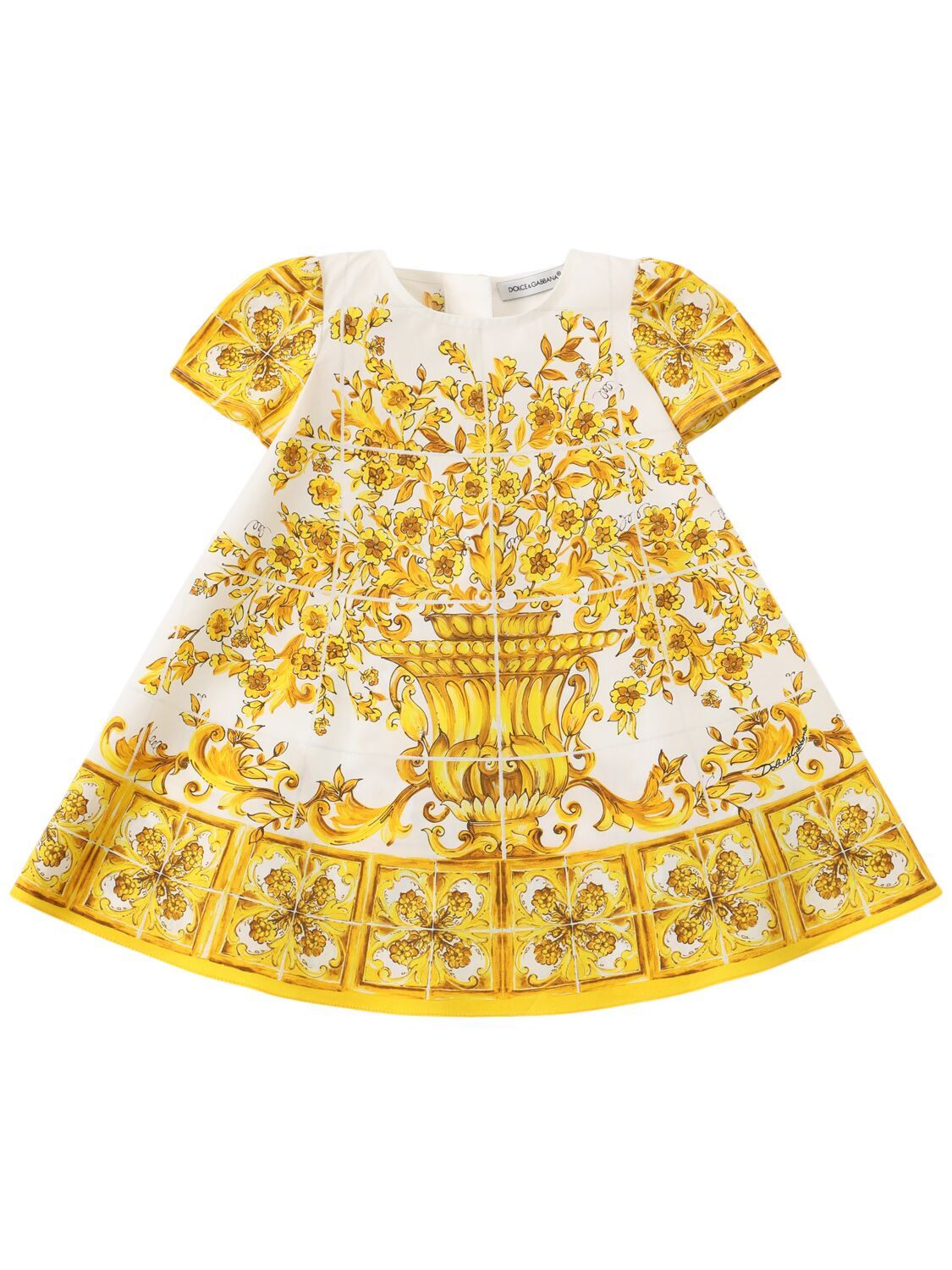 Shop Dolce & Gabbana Maiolica Print Cotton Dress&diaper Cover In Yellow