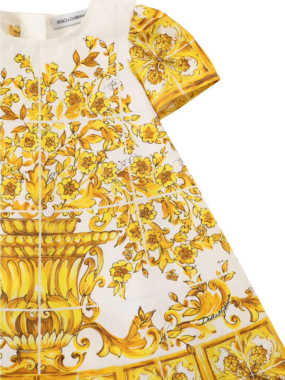 Shop Dolce & Gabbana Maiolica Print Cotton Dress&diaper Cover In Yellow