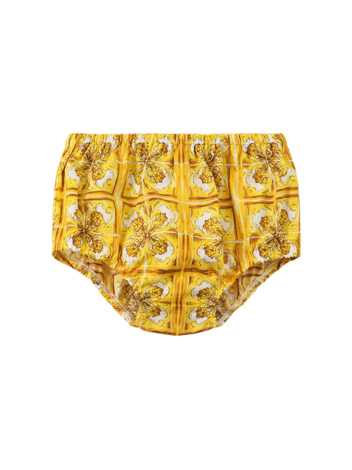 Shop Dolce & Gabbana Maiolica Print Cotton Dress&diaper Cover In Yellow