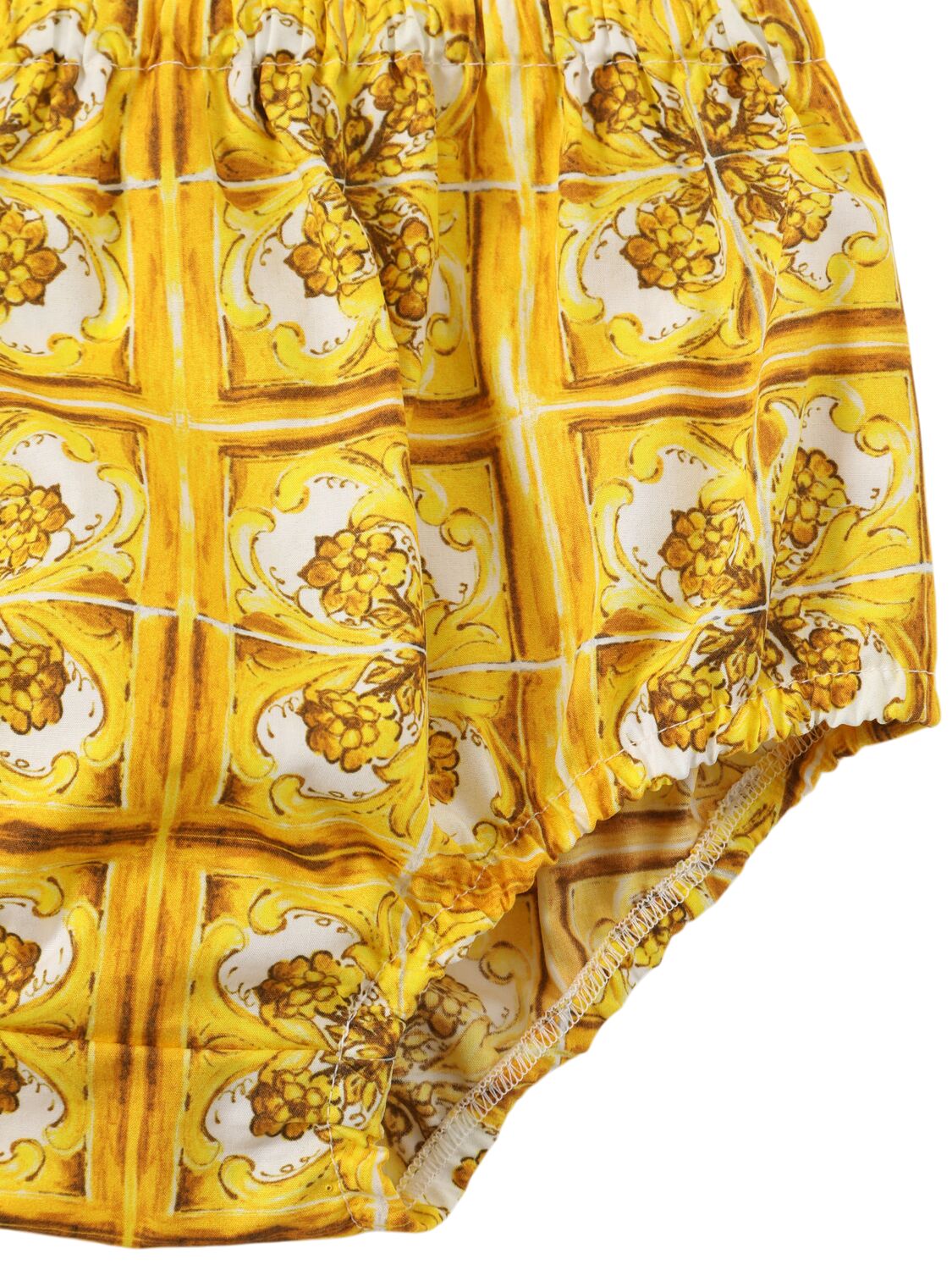 Shop Dolce & Gabbana Maiolica Print Cotton Dress&diaper Cover In Yellow