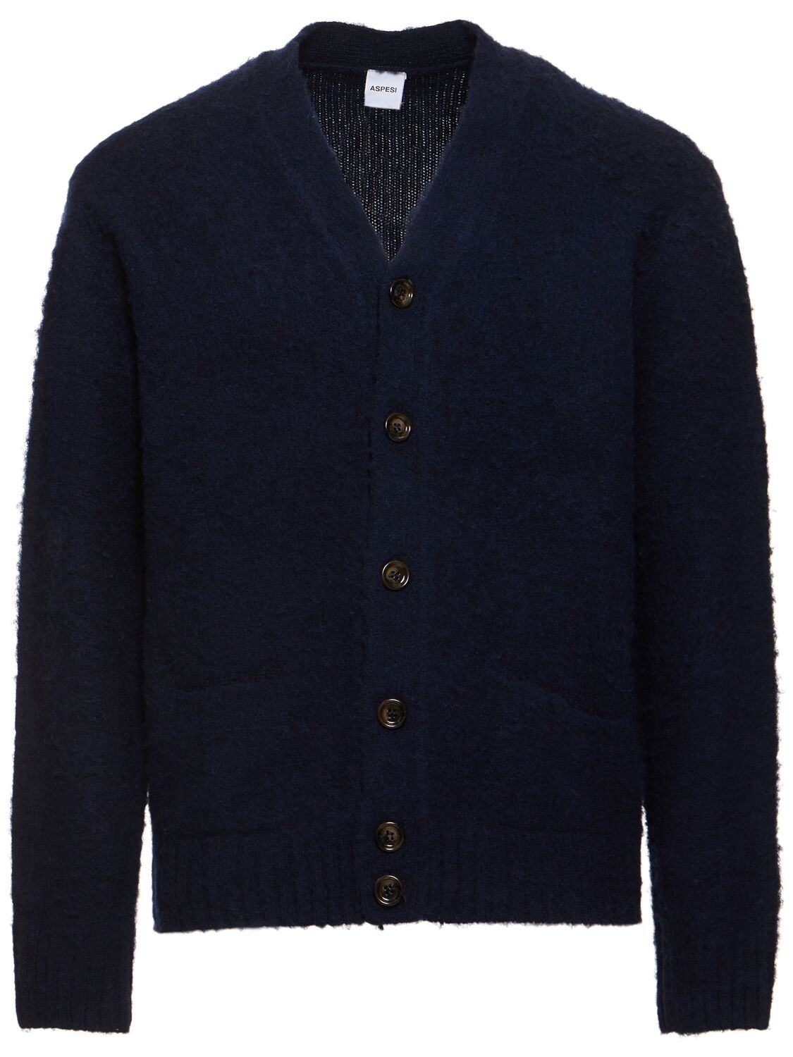 Aspesi Brushed Shetland Wool Cardigan In Blue