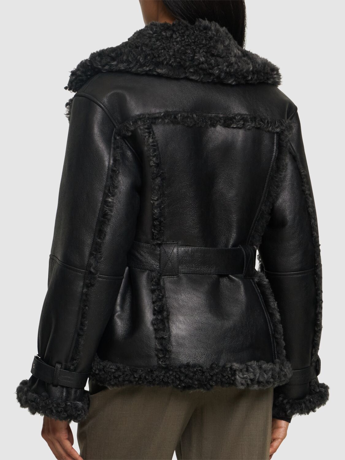 Shop Alberta Ferretti Reversible Shearling Belted Jacket In Black