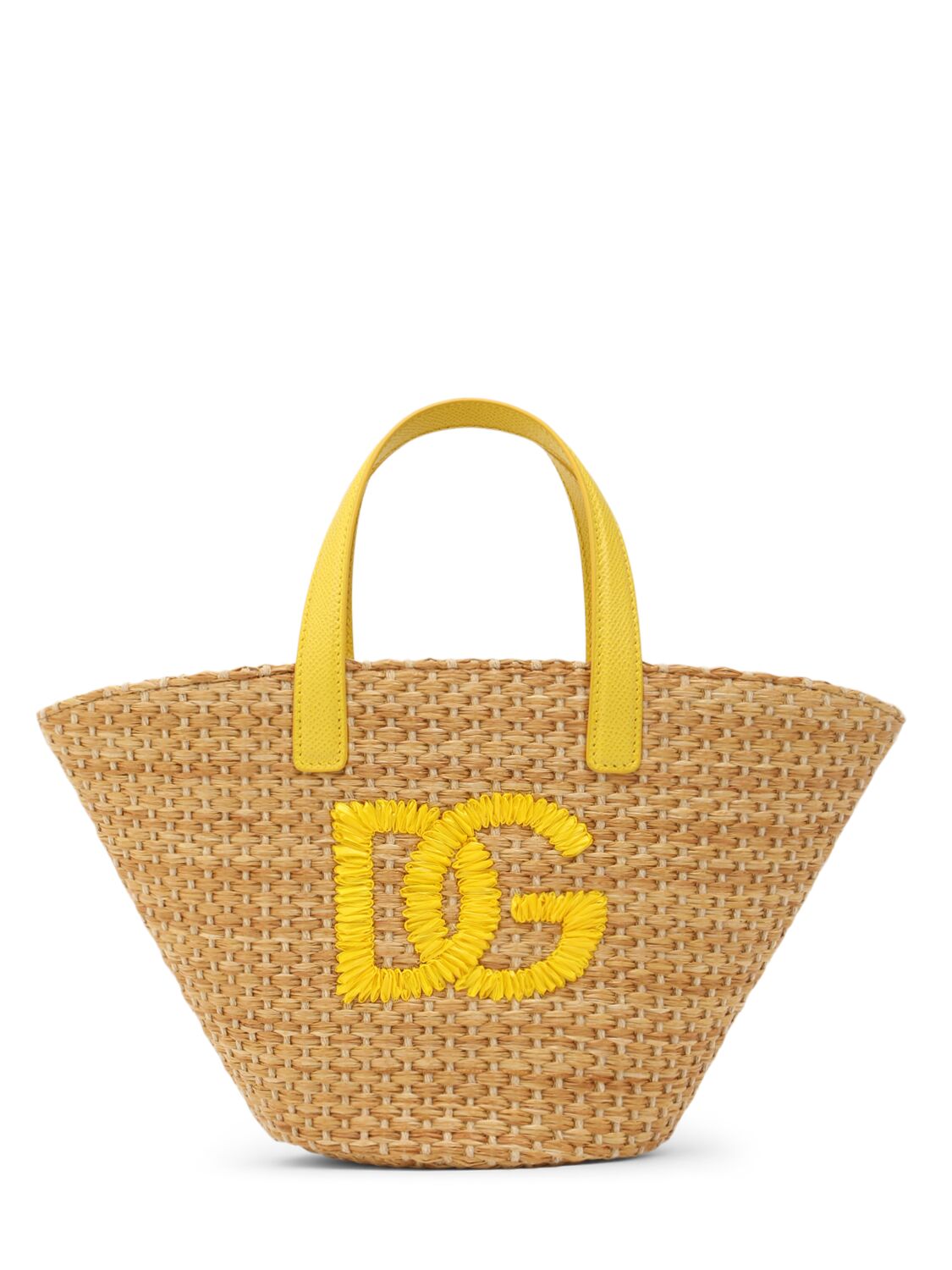 Dolce & Gabbana Embroidered Logo Raffia Tote Bag In Yellow