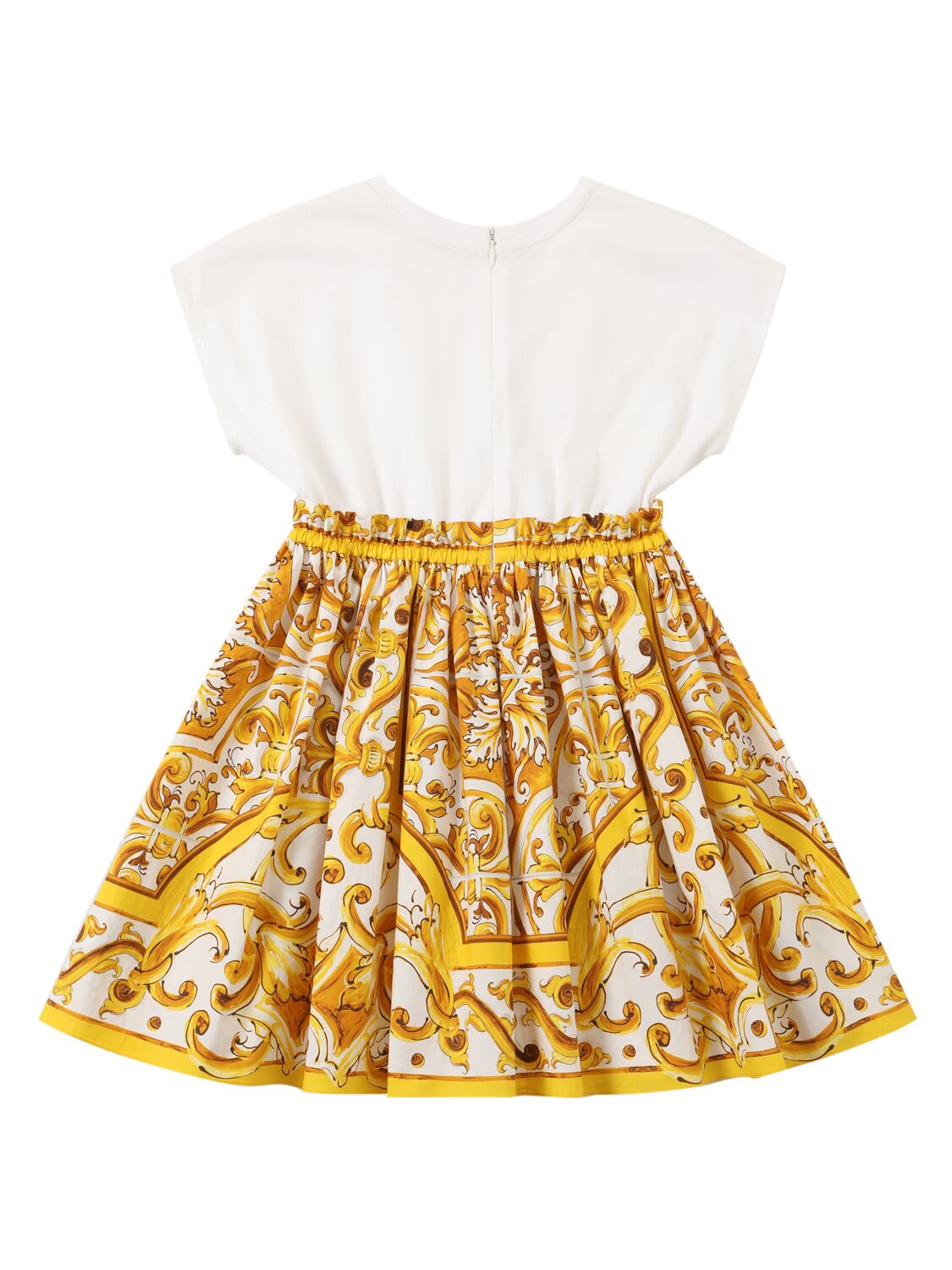 Shop Dolce & Gabbana Maiolica Print Cotton Jersey Dress In Yellow/white