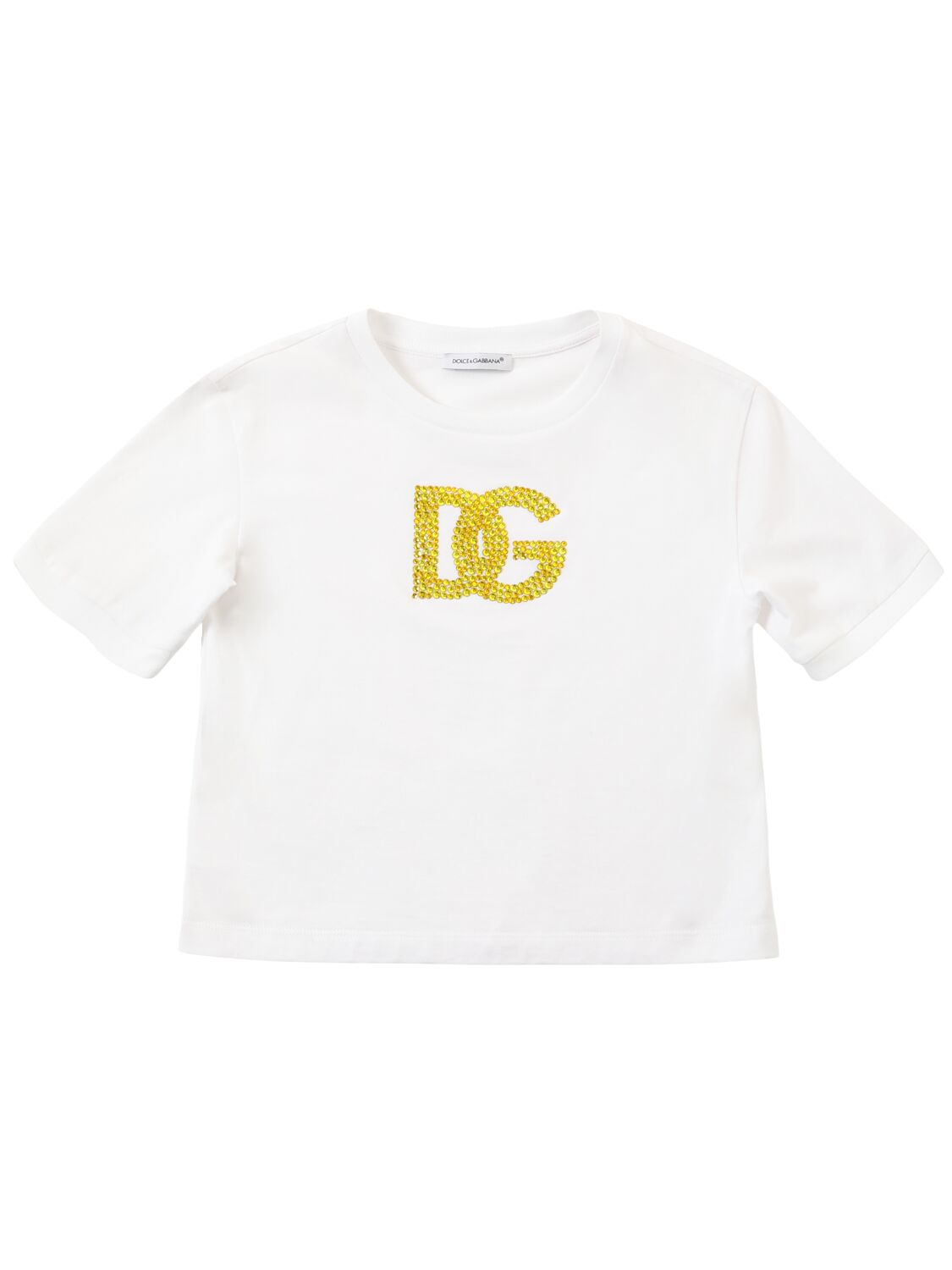 Dolce & Gabbana Embellished Logo Cotton Jersey T-shirt In White