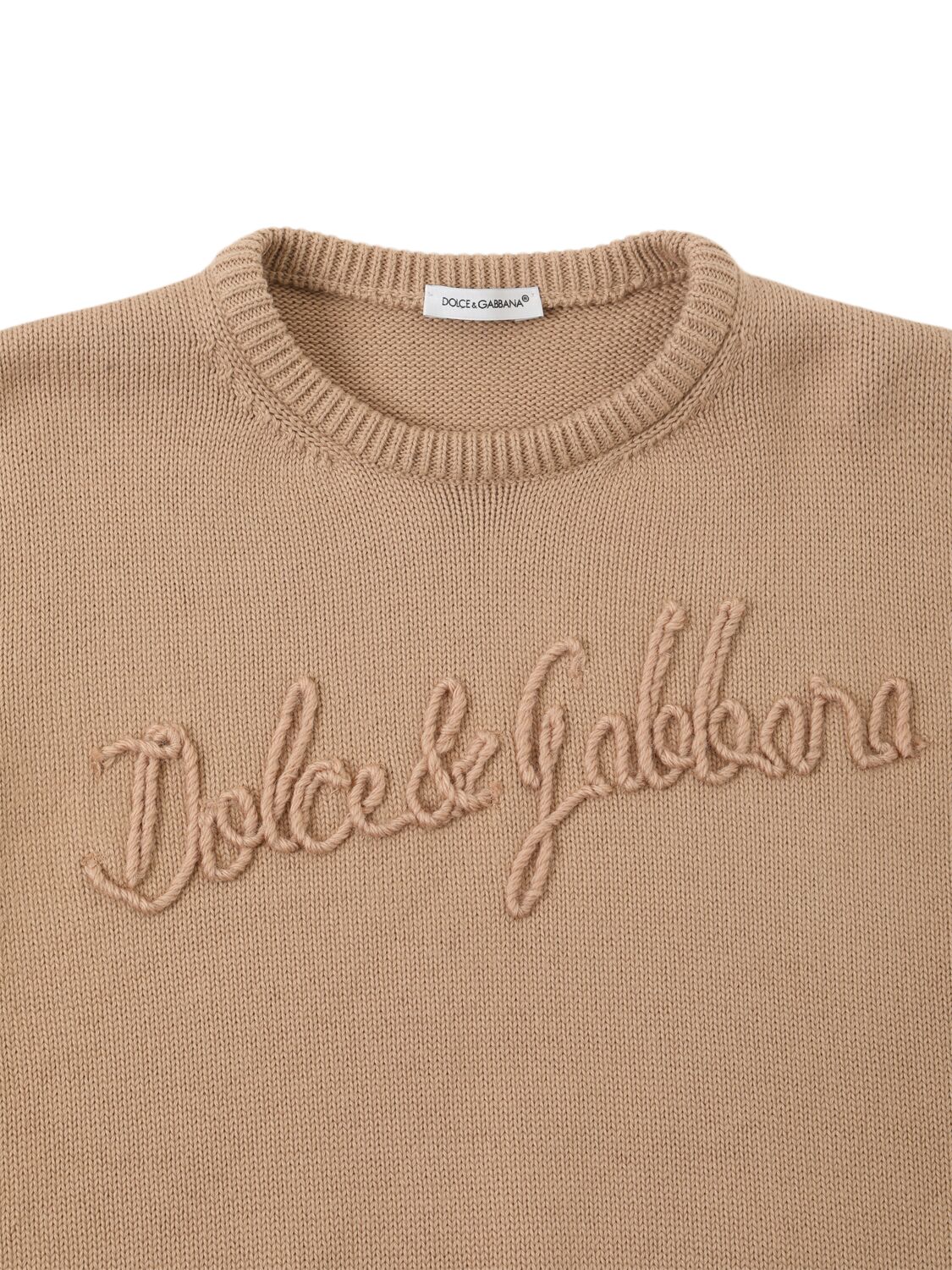 Shop Dolce & Gabbana Embroidered Logo Cotton Knit Sweater In Beige