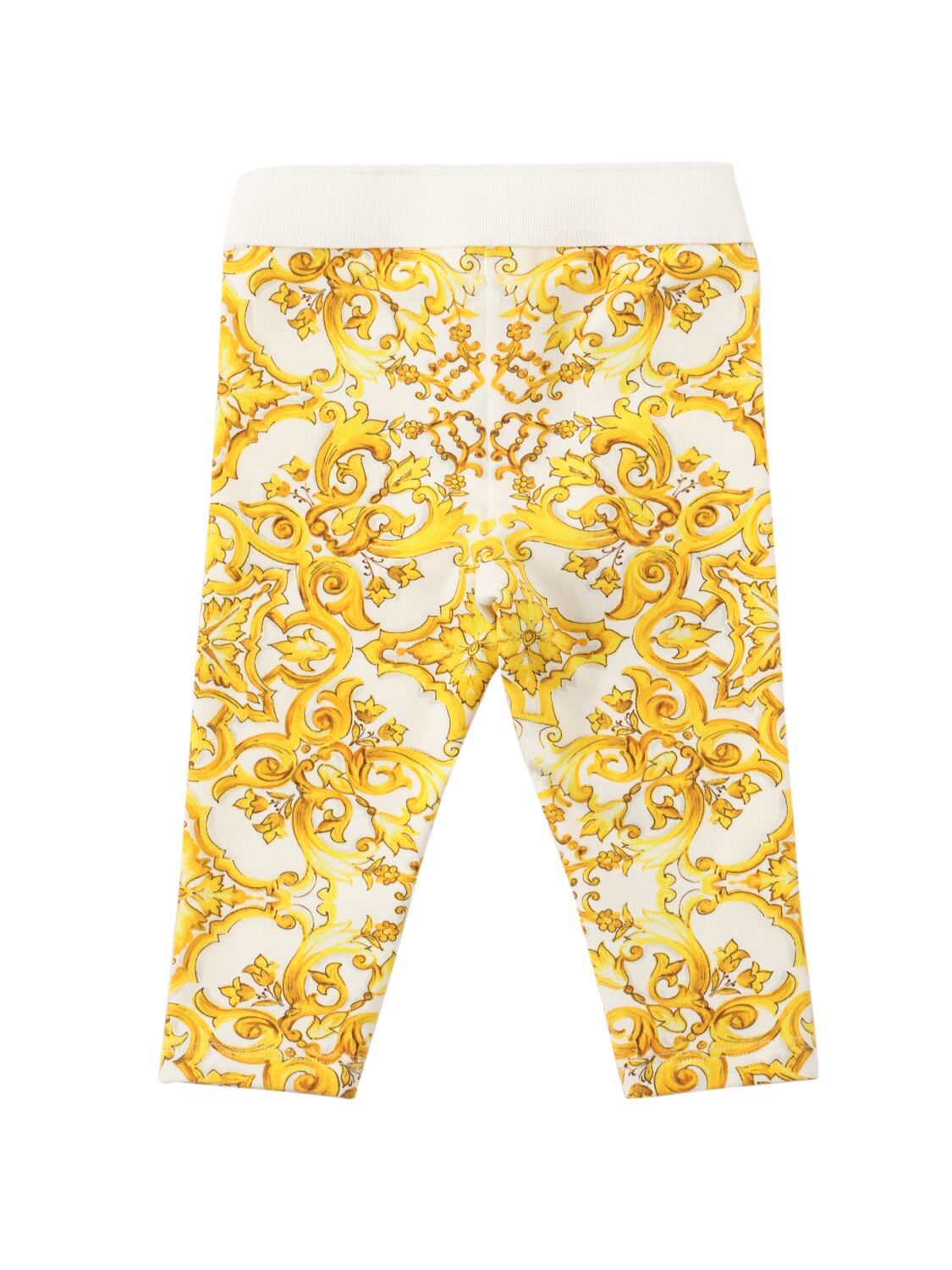 Shop Dolce & Gabbana Maiolica Print Cotton Jersey Leggings In Yellow