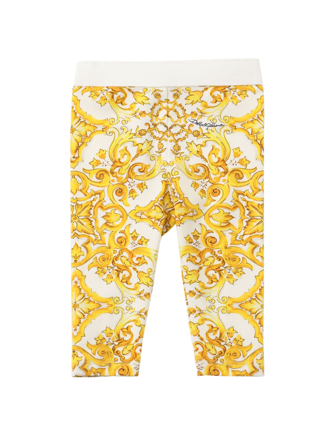 Dolce & Gabbana Maiolica Print Cotton Jersey Leggings In Yellow