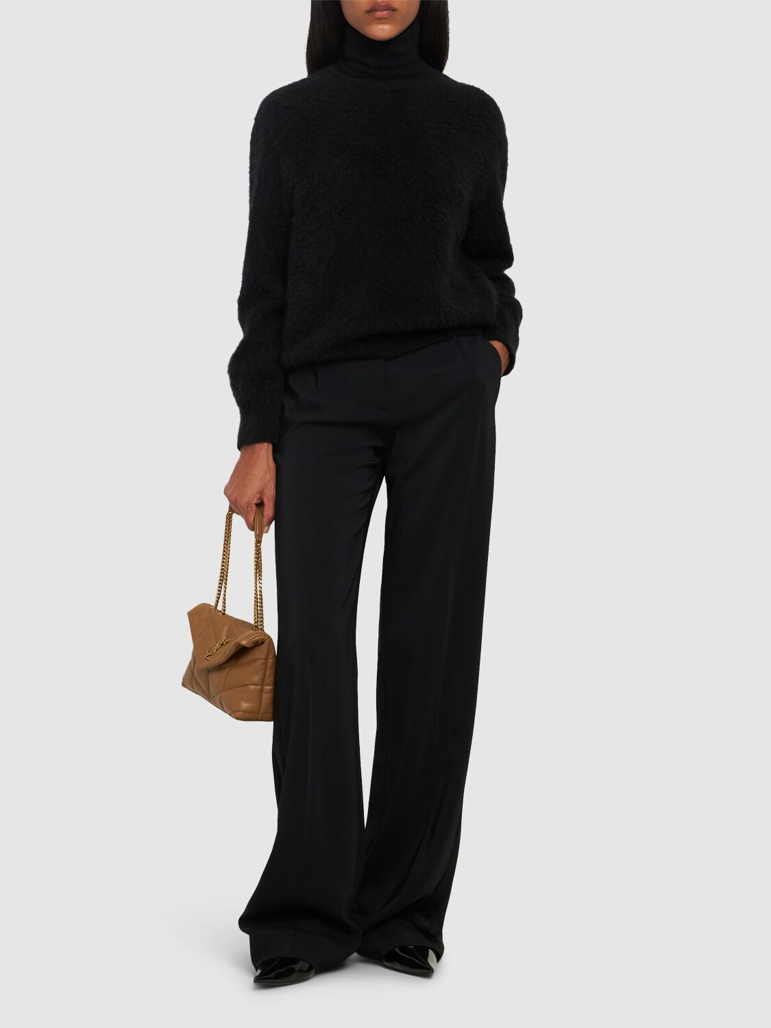 Shop Alberta Ferretti Mohair Blend Turtleneck Sweater In Black