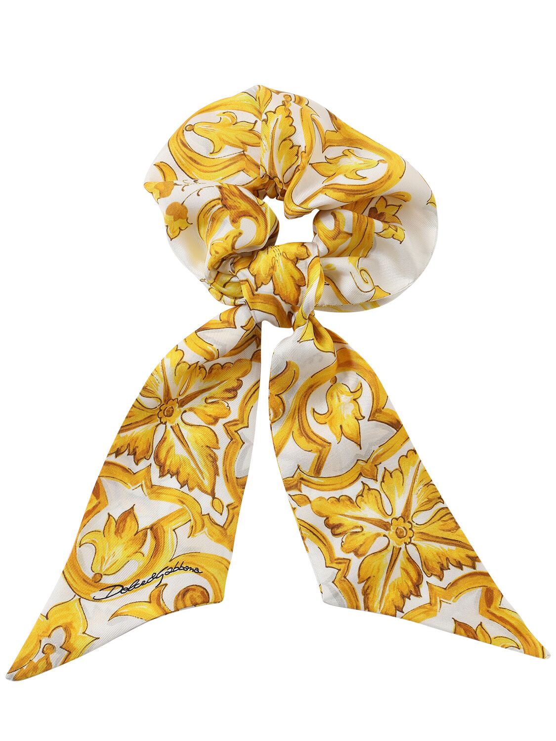 Dolce & Gabbana Maiolica Print Cotton Scrunchie In Yellow