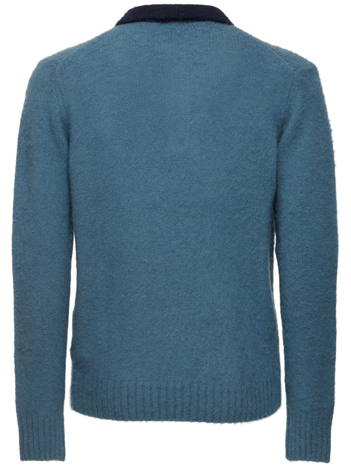 Shop Aspesi Brushed Shetland Wool Knit L/s Polo In Avio/force Blue