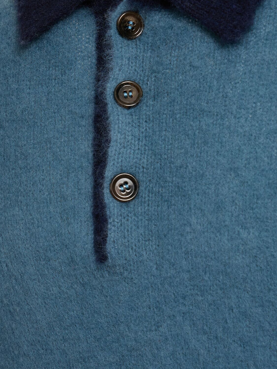 Shop Aspesi Brushed Shetland Wool Knit L/s Polo In Avio/force Blue