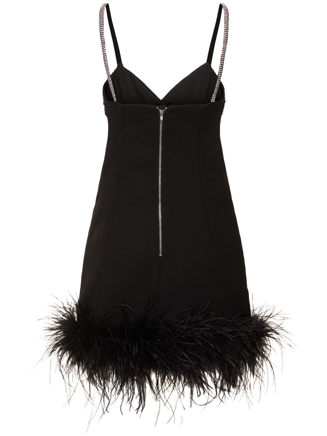 Shop Self-portrait Embellished Crepe Mini Dress W/ Feathers In Black