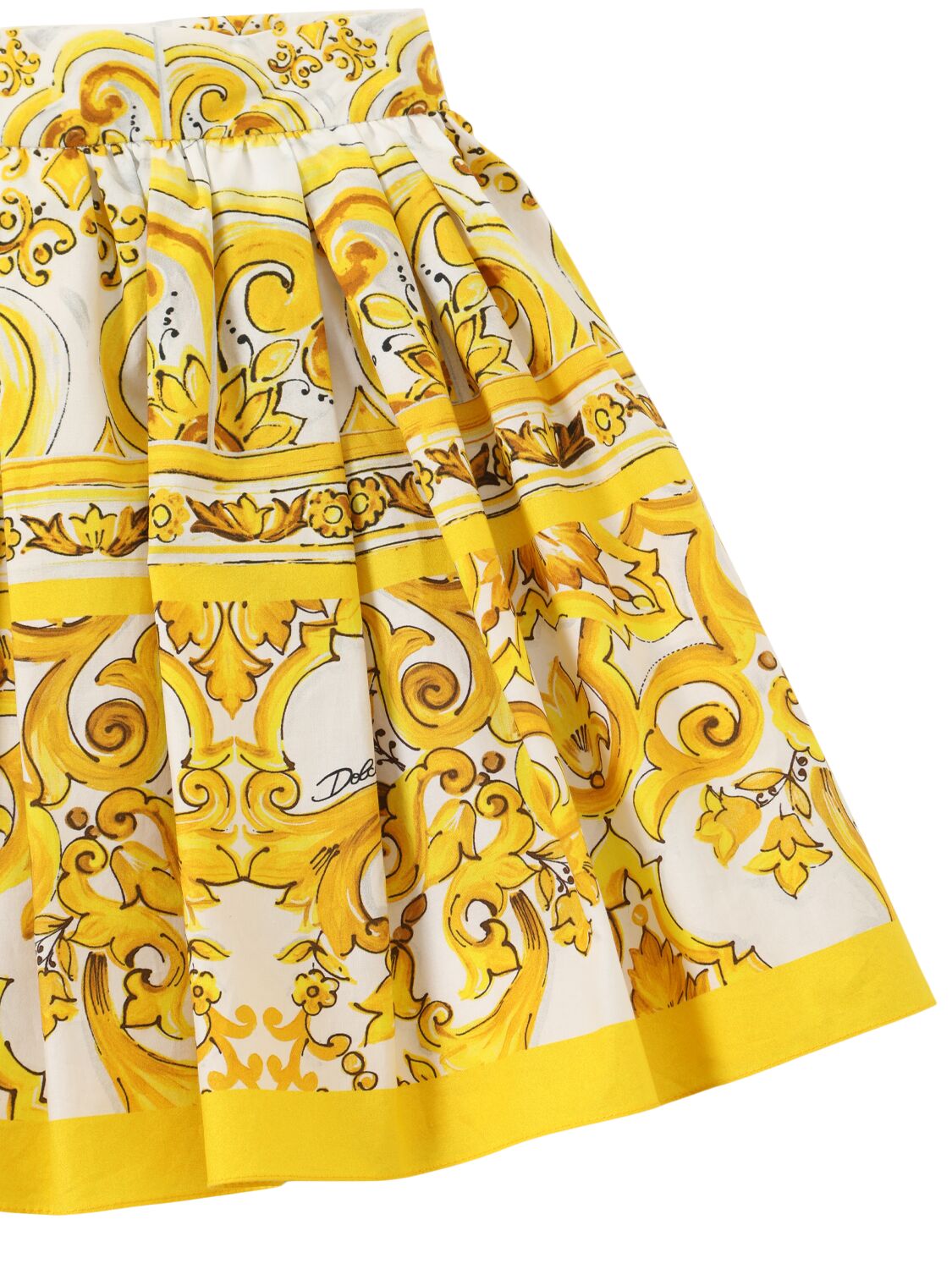 Shop Dolce & Gabbana Maiolica Print Cotton Poplin Skirt In Yellow