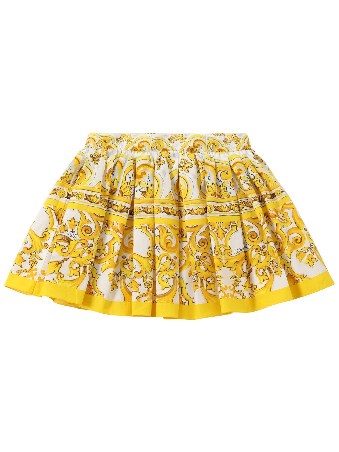 Dolce & Gabbana Maiolica Print Cotton Poplin Skirt In Yellow
