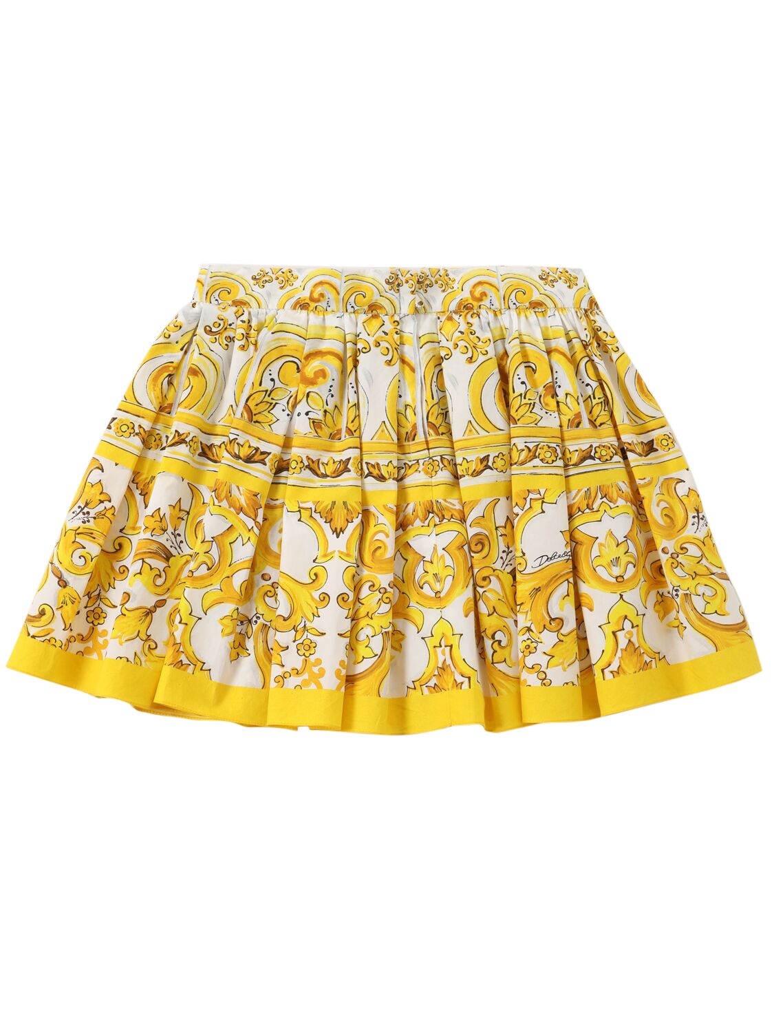 Shop Dolce & Gabbana Maiolica Print Cotton Poplin Skirt In Yellow