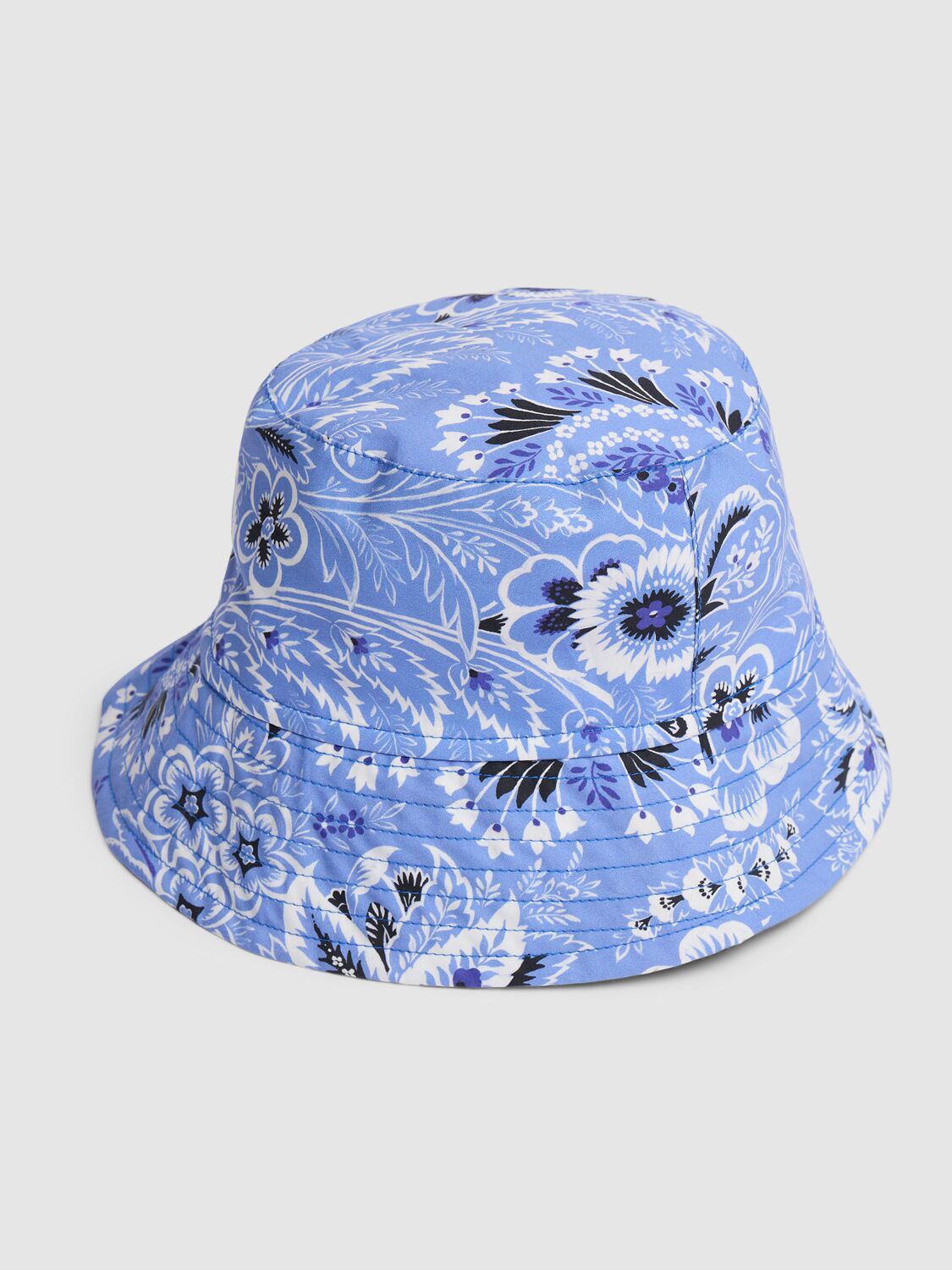 Shop Etro Printed Cotton Poplin Bucket Hat In Blue,ivory