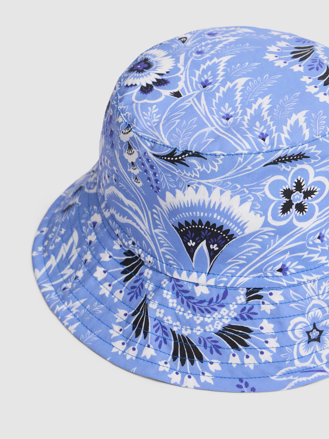 Shop Etro Printed Cotton Poplin Bucket Hat In Blue,ivory