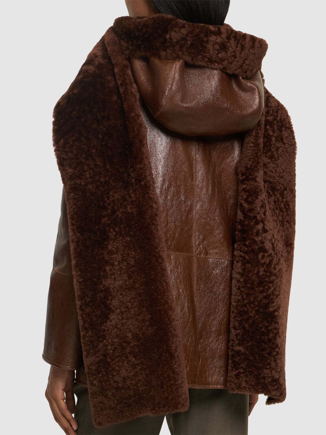 Shop Alberta Ferretti Reversible Shearling Short Coat In Brown