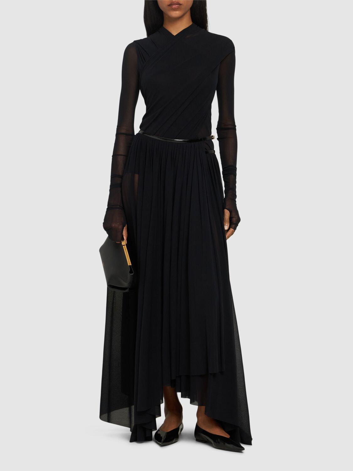 Shop Philosophy Di Lorenzo Serafini Stretch Tulle Bodysuit In Black