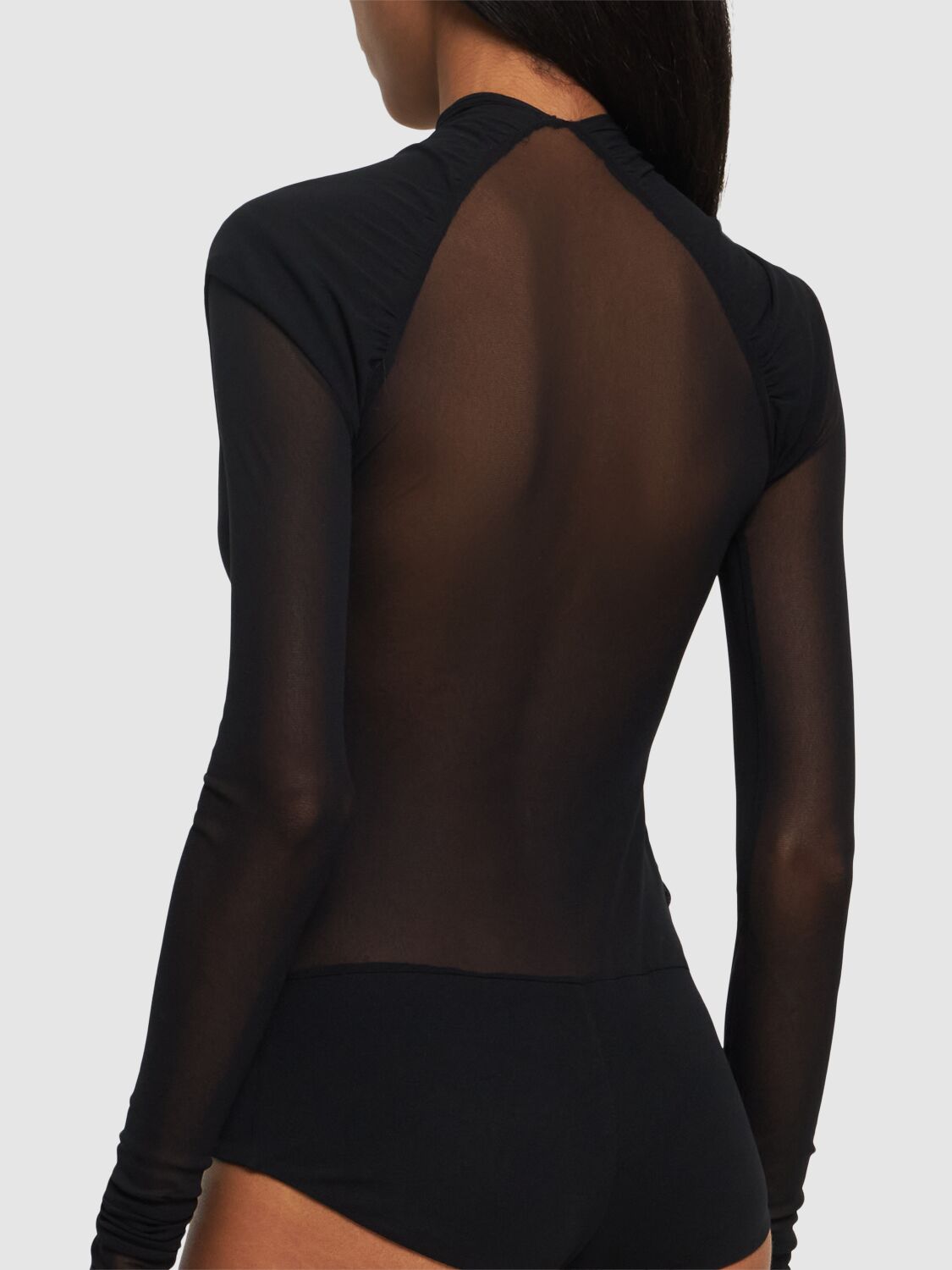 Shop Philosophy Di Lorenzo Serafini Stretch Tulle Bodysuit In Black